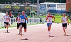 Richard Kilty (Gateshead) breaking Dwain Chambers's 100 metres track record in an Open event during the Hexham Decathlon and Heptathlon. Photo: David T. Hewitson/Sports for All Pics